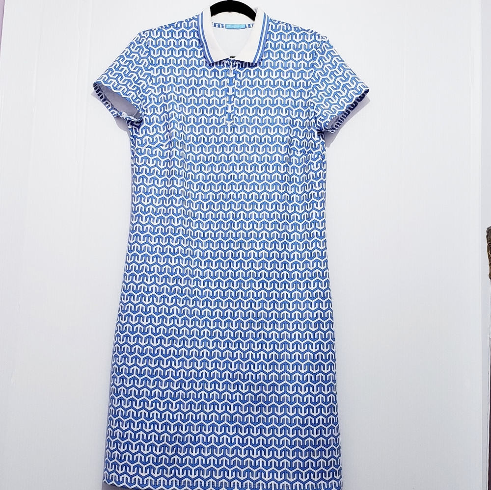 J.McLaughlin Blue White Printed T-Shirt Dess L